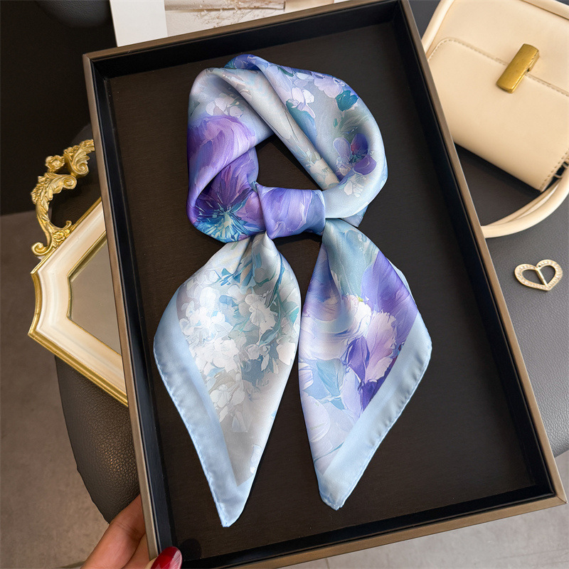 Silk Neck Scarf - Kerudung Segi Empat Sutra Motif Bunga