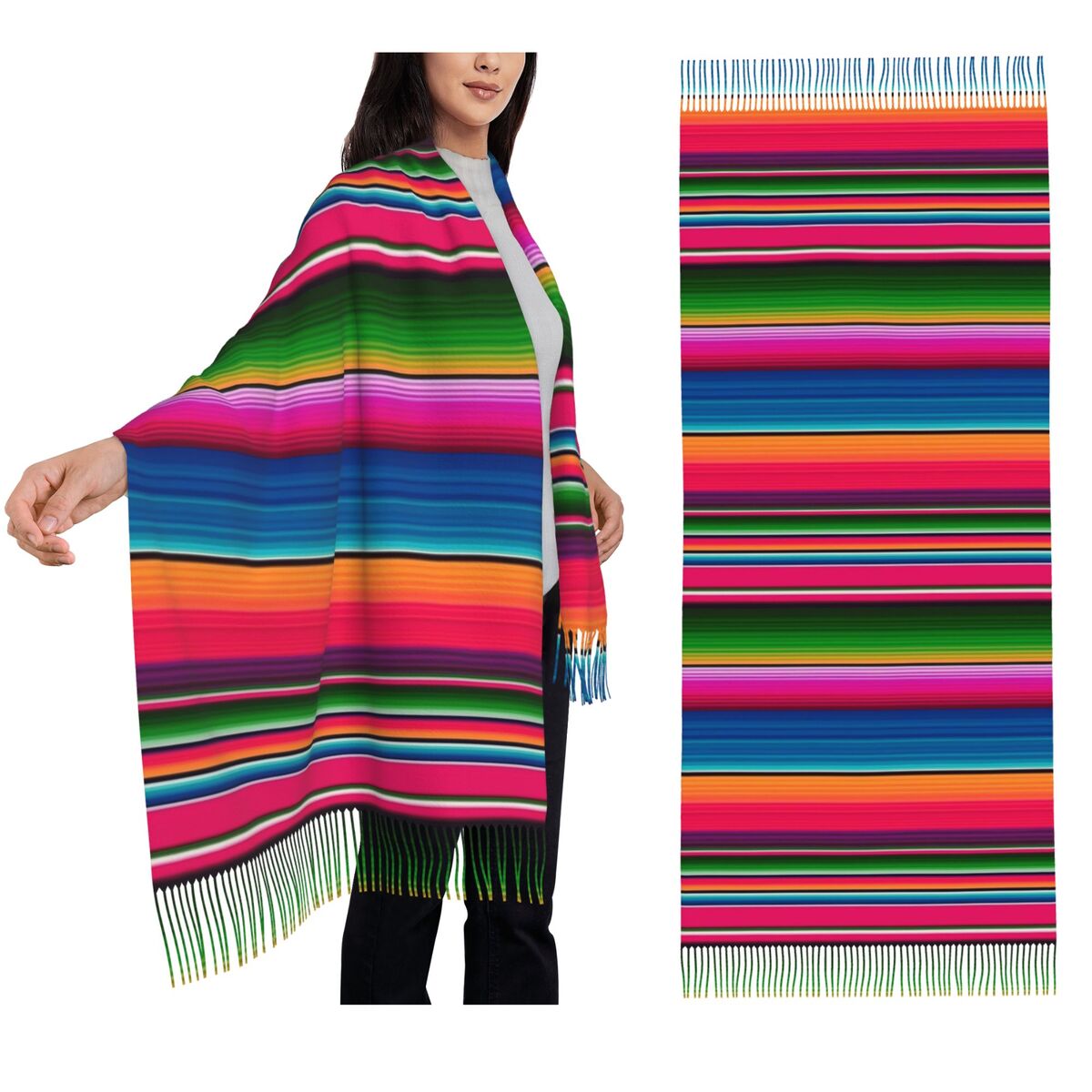 Woven Scarf Blanket - Selendang Meksiko Bergaris Fiesta Serape Syal