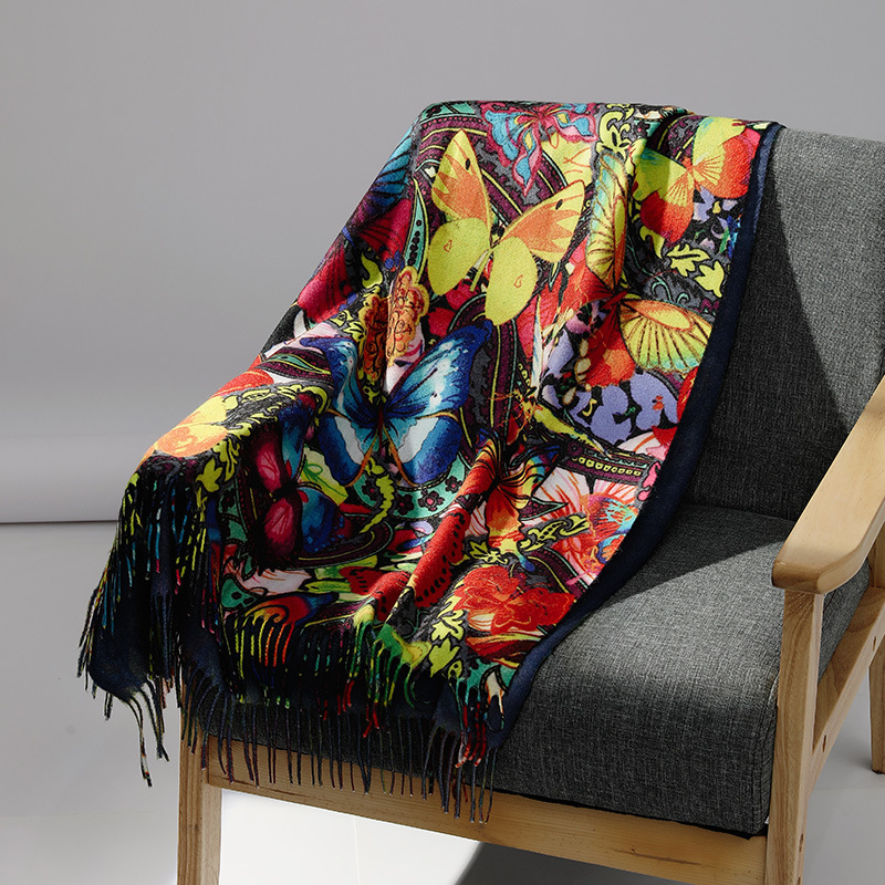 Woven Scarf Blanket - Syal kasmir lukisan minyak merek mewah